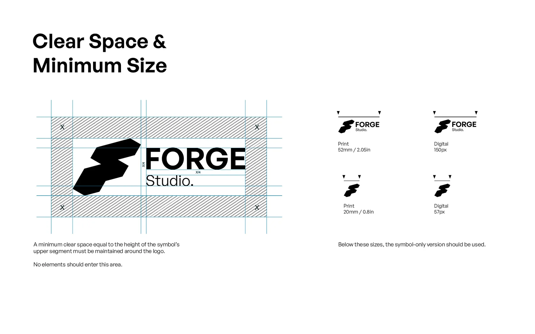 FORGE Studio clear space and minimum size guide