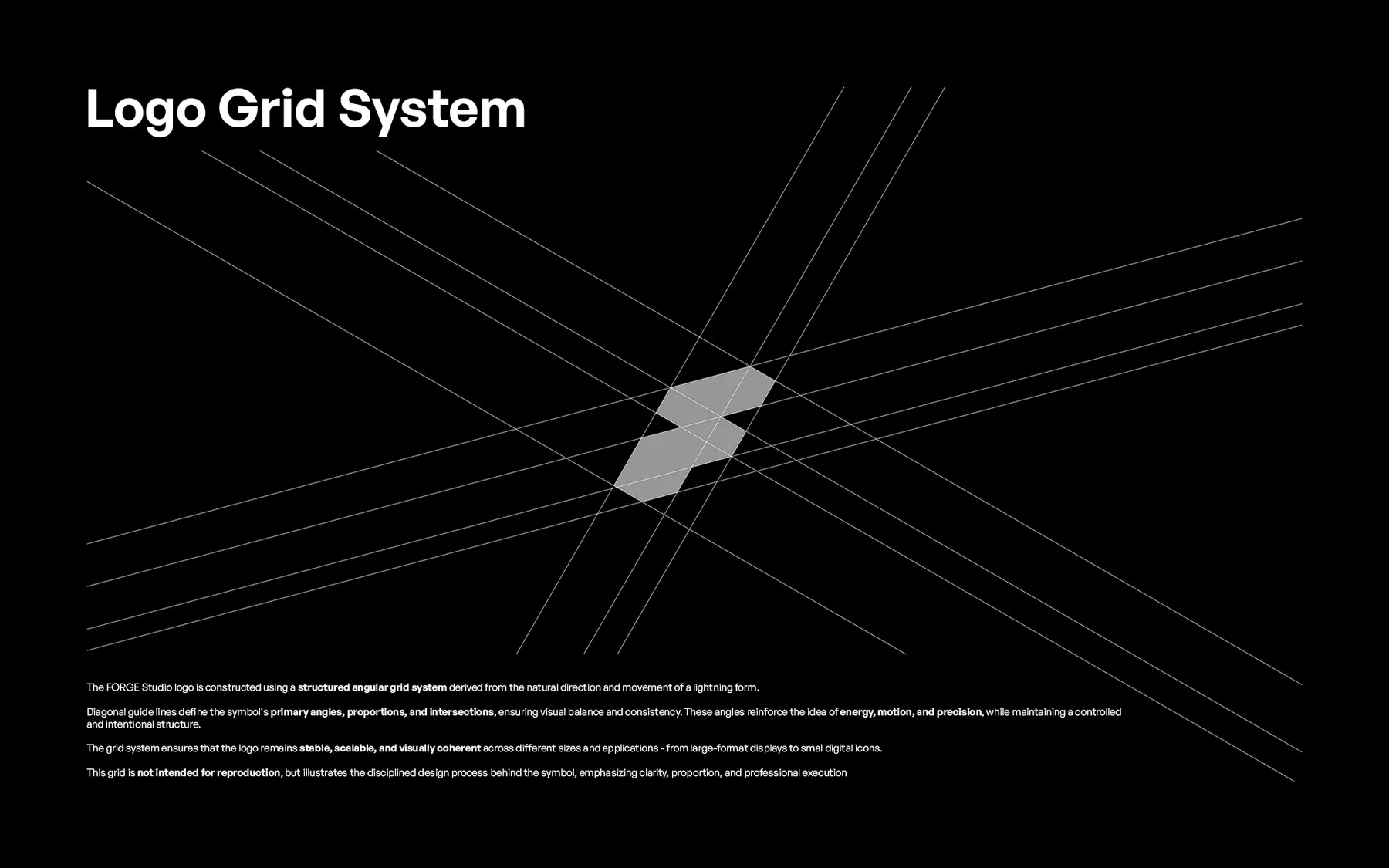 FORGE Studio logo grid with diagonal guide lines
