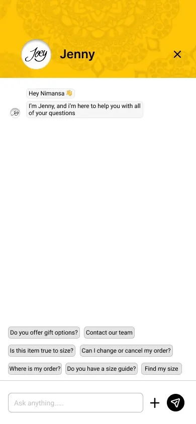 Jenny chatbot screen