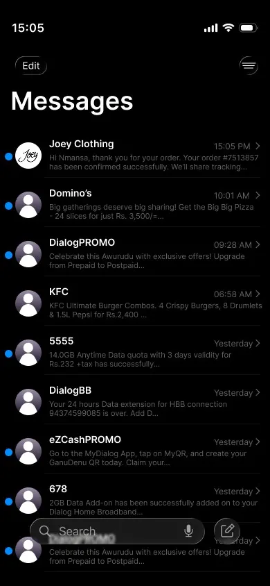 Message UI screen