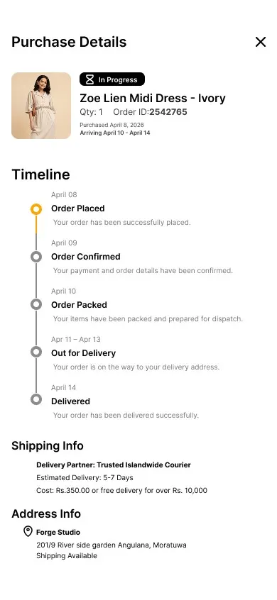 Order tracking status screen