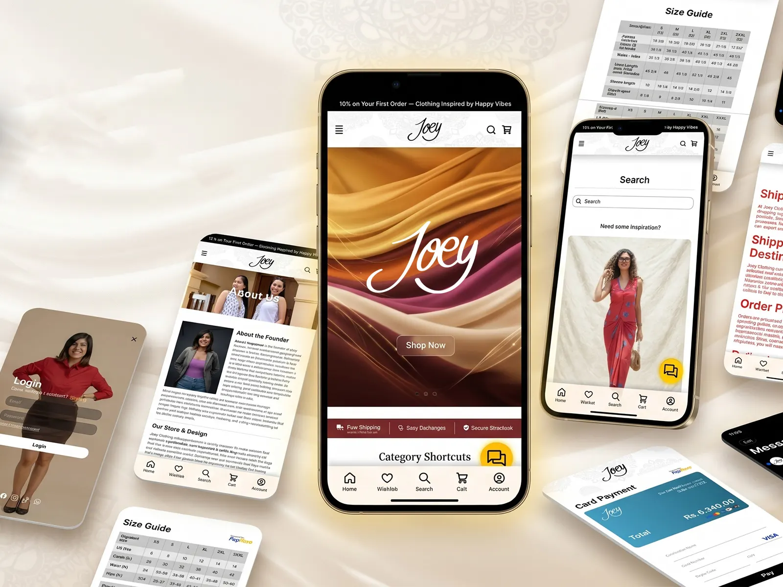 Joey Clothing mobile redesign screens