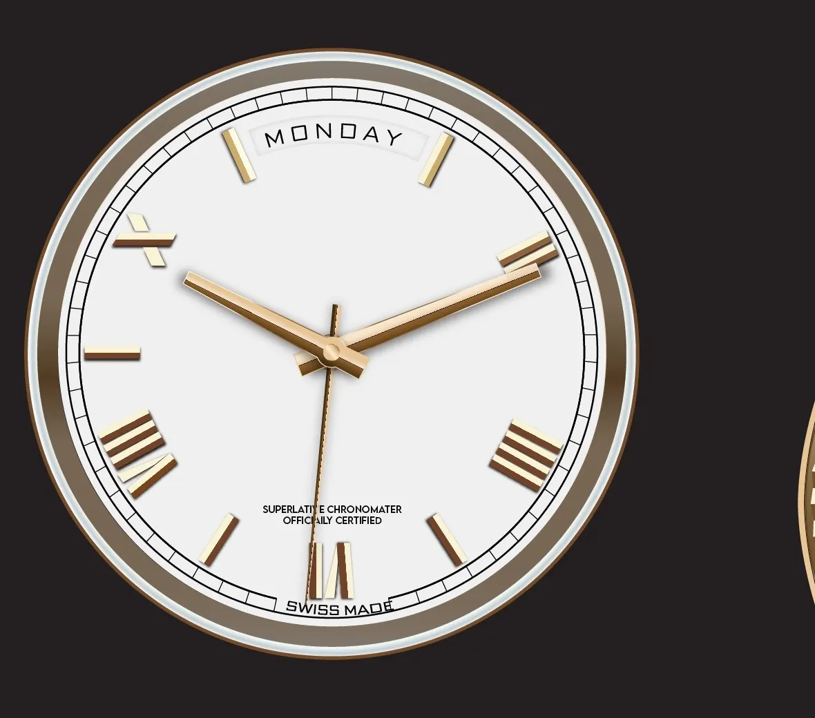Dial, hands, hour markers and date details